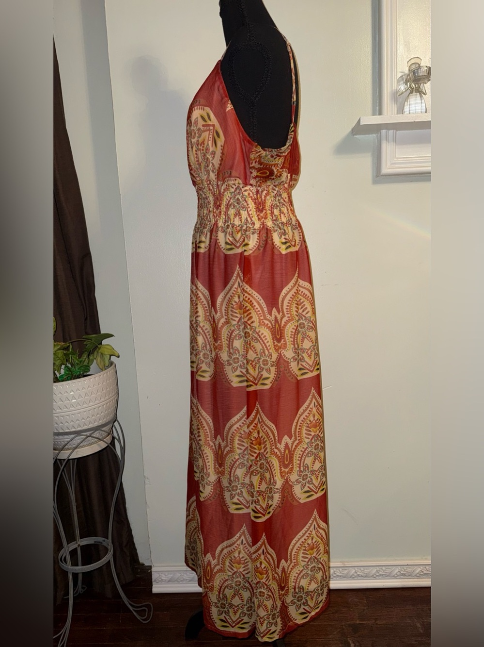 She's Cool Rust and Cream Paisley Tiered Maxi Dress - Picture 3 of 11